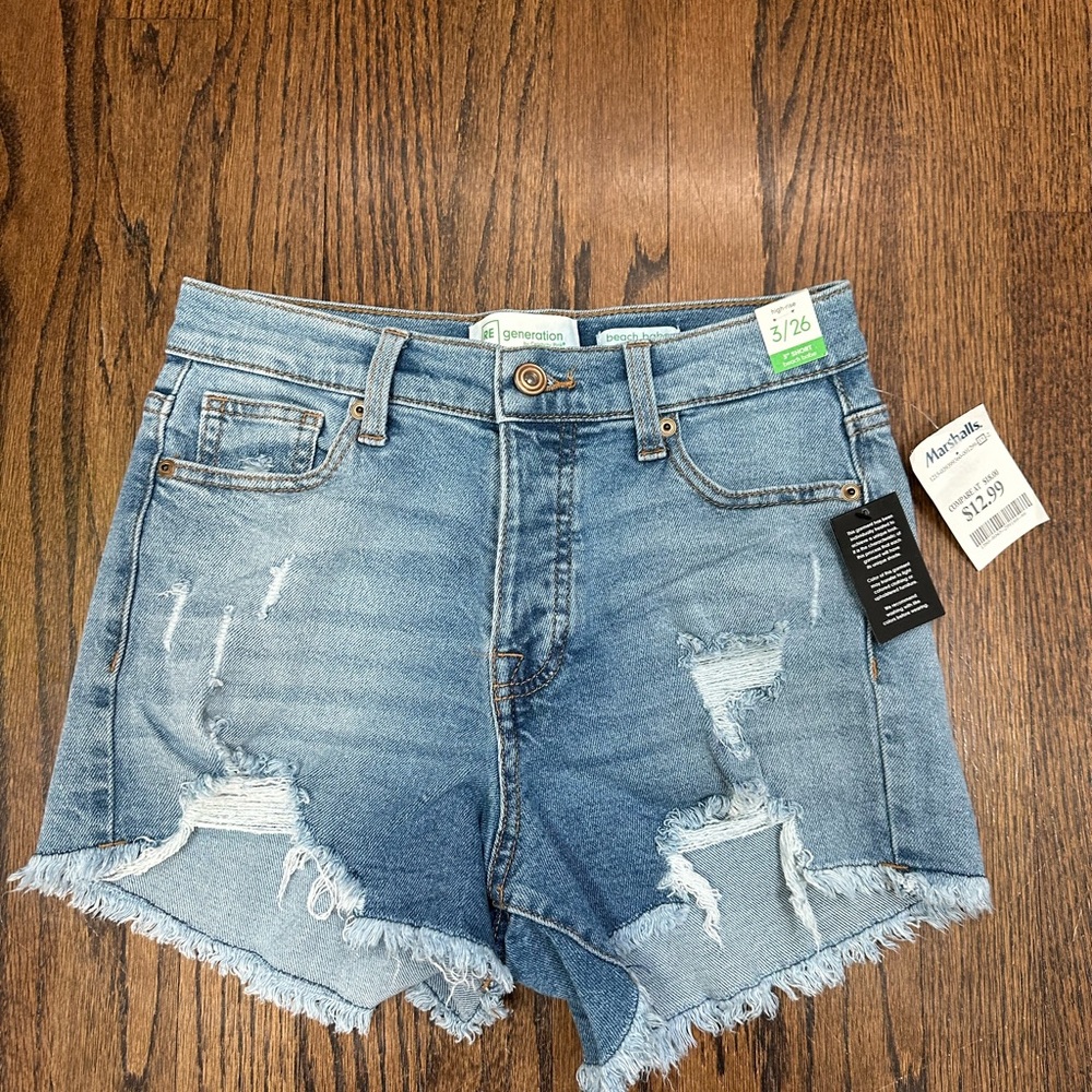 Celebrity Pink Blue Distressed Jean Shorts